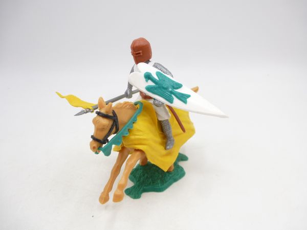 Timpo Toys Medieval knight on horseback with flag, white/green