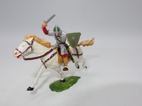 Elastolin 4 cm Norman with sword on horseback, No. 8874 - rare silver armour