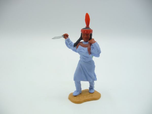 Timpo Toys Indianerin 3. Version mit Baby, Messer erhoben- seltene rote Feder