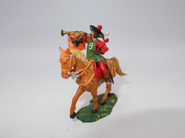 Elastolin 4 cm Fanfare player on standing horse, No. 9073 - rare colour variant