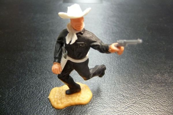 Timpo Toys Cowboy stehend schwarz mit weißem Hut und seltenem weißen Halstuch