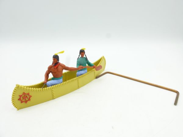 Timpo Toys Indian canoe, beige/yellow, red emblem (2 Indians)