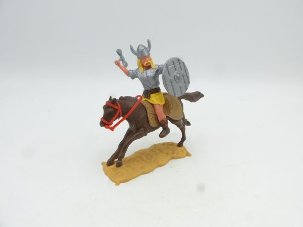 Timpo Toys Viking riding with double battle axe, original shield (silver)