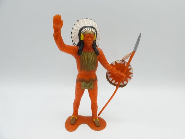 Marx Indianerhäuptling stehend mit Speer + Schild (14 cm Größe)