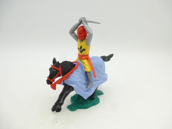 Timpo Toys Medieval knight on horseback, yellow/red, striking ambidextrously