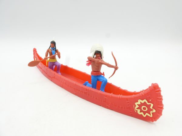 Plasty Indian canoe red with 2 Indians