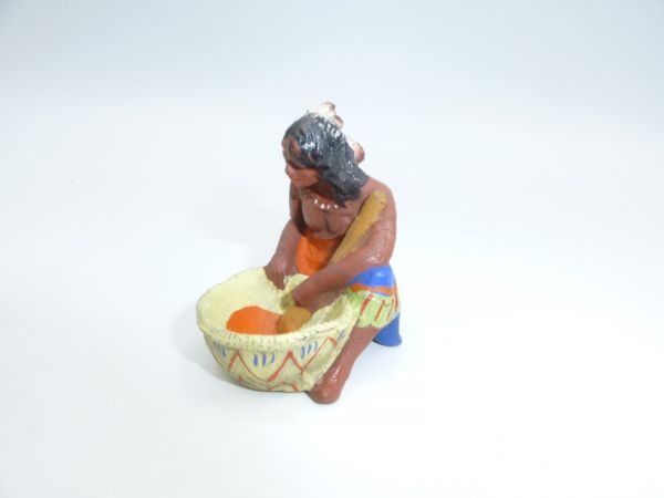 Elastolin Composition Indian woman sitting with bowl - rare colours, nice painting