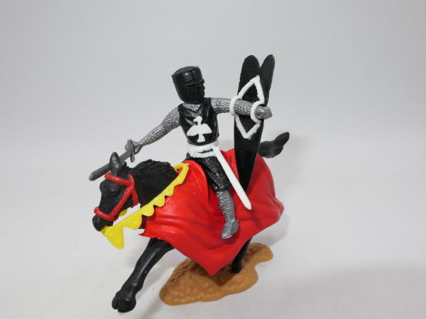 Timpo Toys Mittelalterritter zu Pferd, schwarz mit Schwert