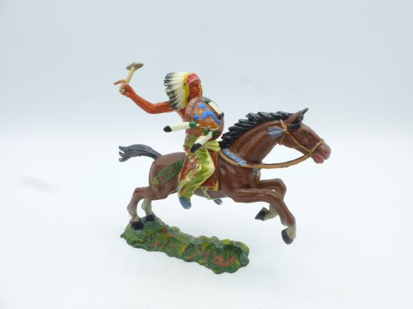 Elastolin 7 cm Indianer zu Pferd mit Steinbeil, Nr. 6843, Bem. 2a