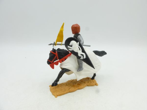 Timpo Toys Mittelalterritter schwarz mit braunem Kopf, reitend