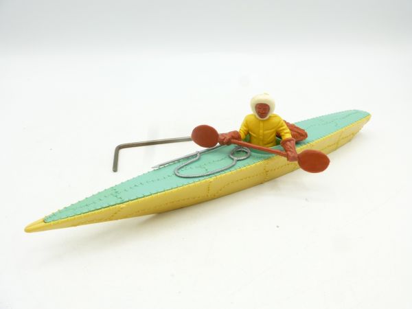 Timpo Toys Eskimo kayak, beige/sea green, driver yellow - rare colour