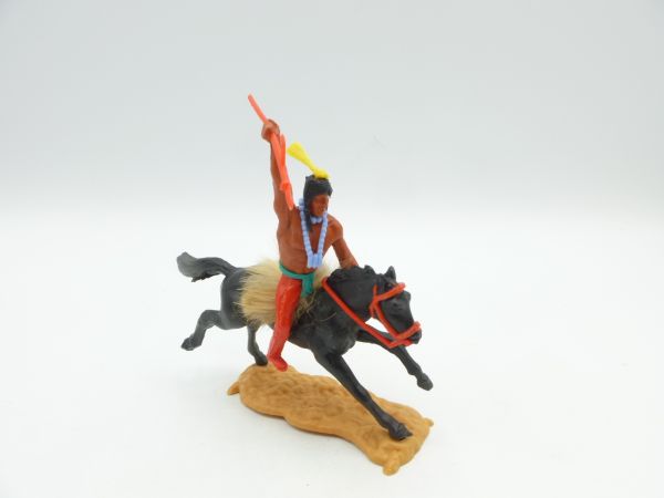 Timpo Toys Indian 2nd version riding, throwing spear - great fur blanket