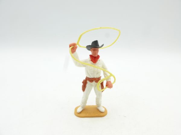 Timpo Toys Cowboy 2. Version vorgehend mit Lasso - tolle Farbkombi