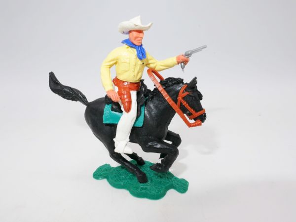 Timpo Toys Cowboy reitend mit Pistole, weißes Unterteil, weißer Hut