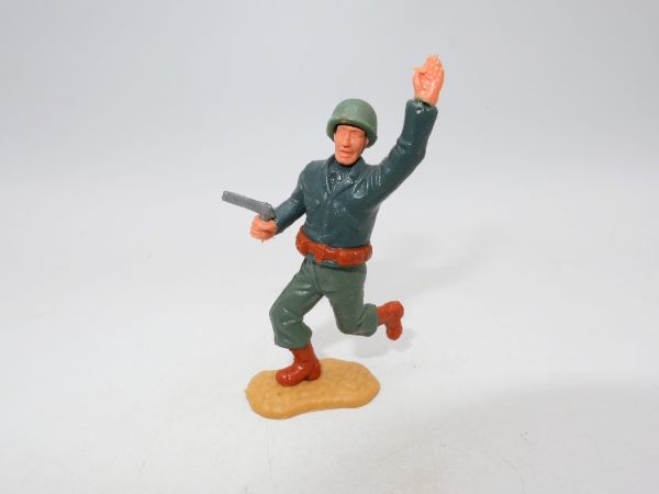 Timpo Toys Amerikanischer Soldat laufend mit Pistole, Arm oben