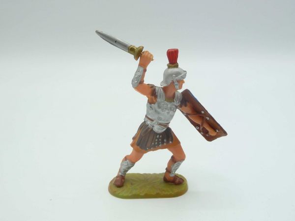 Elastolin 7 cm Legionär mit Schwert schlagend, Nr. 8423, oranger Unterrock, mittelblaues Schild