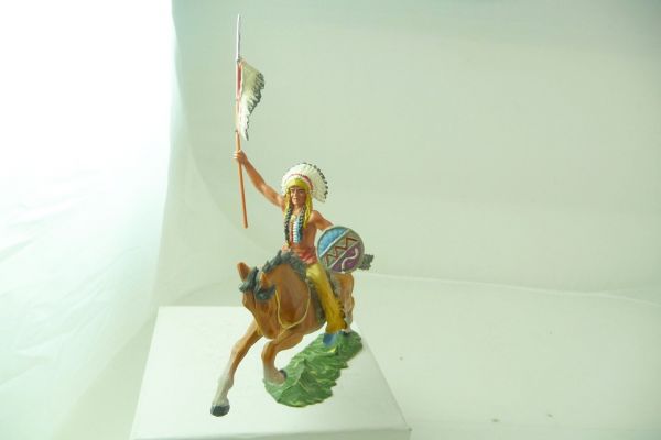 Elastolin 7 cm Indian chief on horseback with lance, No. 6854 - great painting