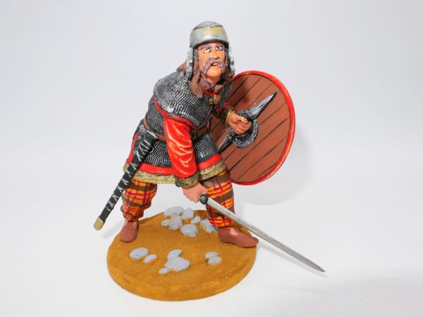 Warrior attacking with shield + sword (10.5 cm) - plastic on resin base