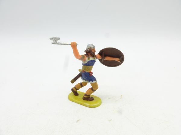 Elastolin 4 cm Viking attacking with axe, No. 8505, blue/beige