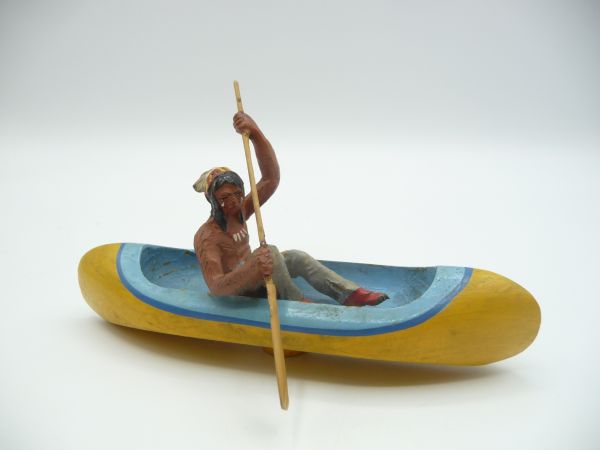 Elastolin Composition Indian in canoe - great piece, very good condition