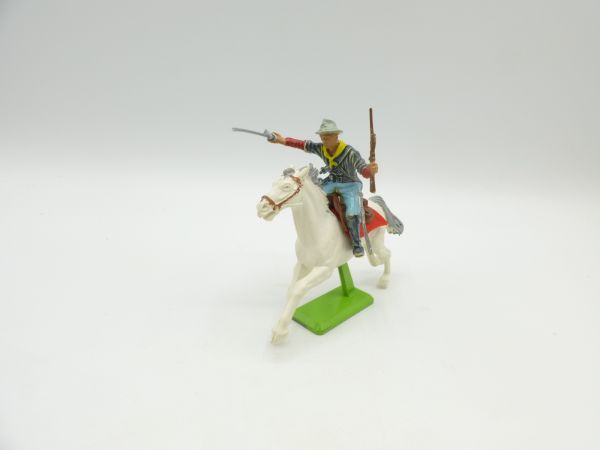 Britains Deetail Cavalryman, officer riding storming with sabre + rifle