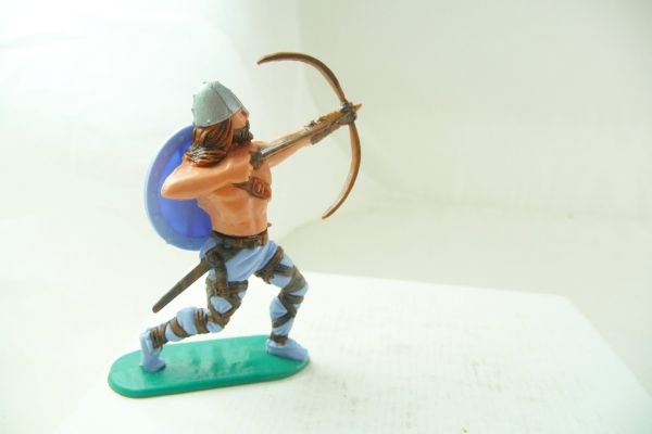 Timpo Toys Wikinger stehend, Bogenschütze, hellblaues Originalschild