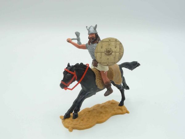 Timpo Toys Viking riding with double battleaxe + golden shield (original)