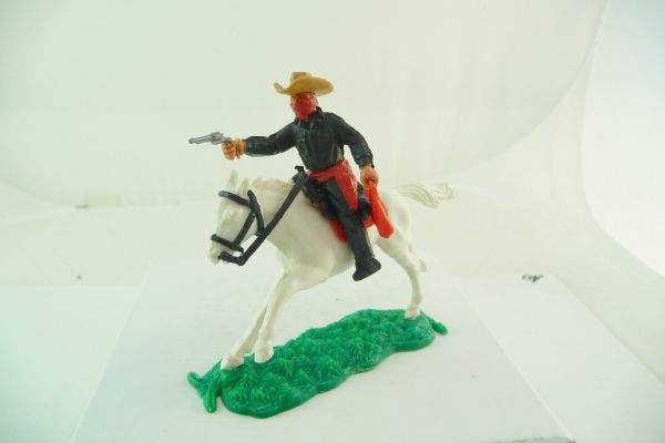 Timpo Toys Cowboy / Bandit reitend schwarz mit roter Gesichtsmaske