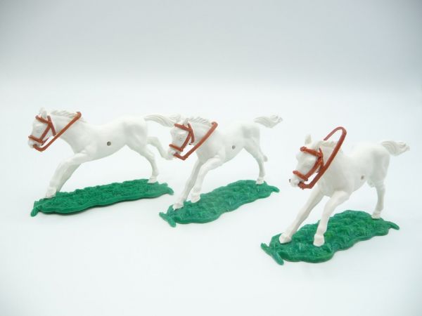 Timpo Toys 3 Pferde langlaufend, weiß-braunes Zaumzeug
