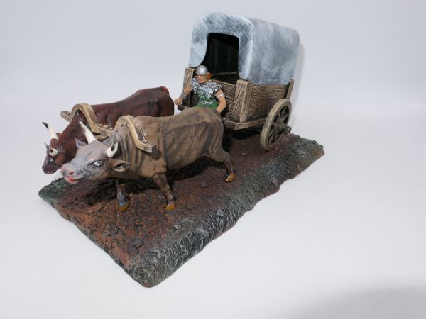 Germania 7 cm Ox cart, lazaret wagon with removable tarpaulin + great figure