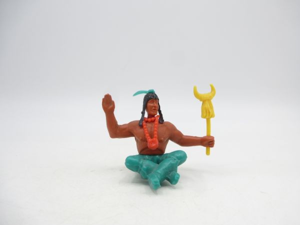 Timpo Toys Indianer 2. Version sitzend mit Stammeszeichen, gelb