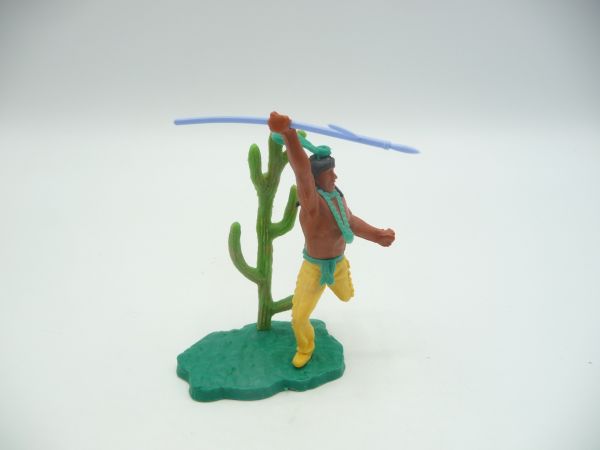 Timpo Toys Indianer 2. Version laufend mit Speer vor fünfarmigem Kaktus