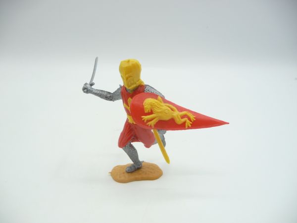 Timpo Toys Mittelalterritter laufend, rot/gelb, mit Schwert ausholend