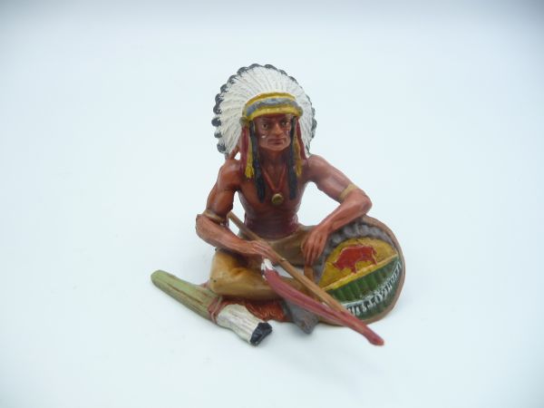 Elastolin 7 cm (damaged) Chief sitting with bow - arm was repaired, see photos, great painting