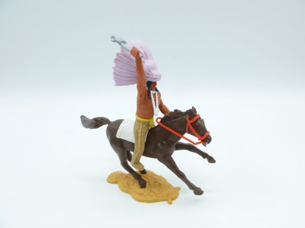 Timpo Toys Chief riding, tomahawk up - feather headdress in great colour
