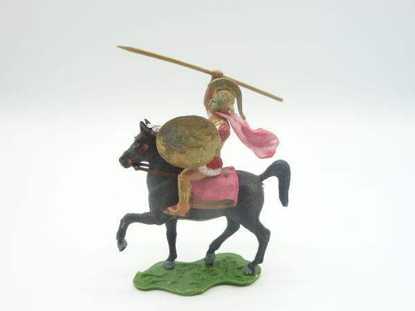 Aohna Greek soldier on horseback with cape, shield + spear