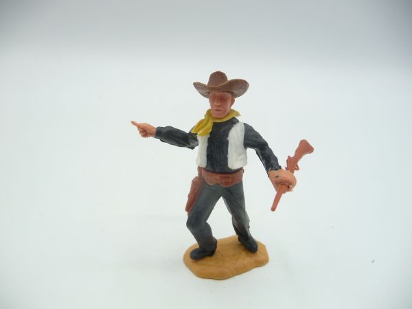 Timpo Toys Cowboy 2. Version stehend mit Gewehr, zeigend - tolle Farbkombi