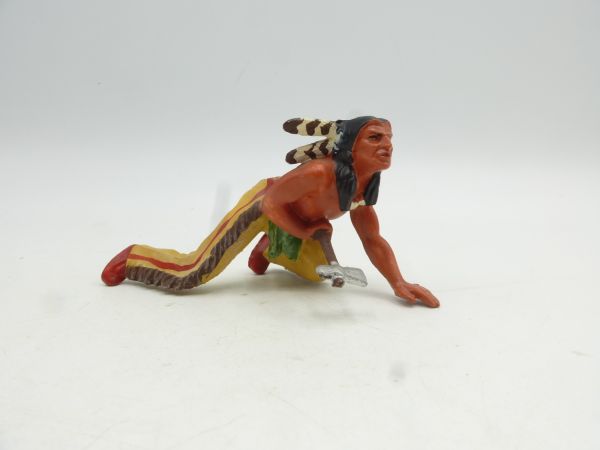 Elastolin 7 cm Indianer mit Tomahawk schleichend, Nr. 6828 - ladenneu
