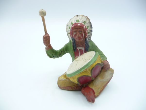 Elastolin Masse Indianer sitzend mit Trommel - tolle Farben, schöne Bemalung
