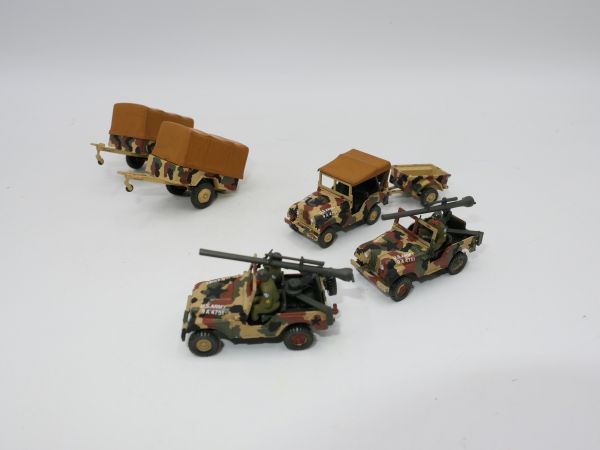 Roco Minitanks 3 Fahrzeuge mit 3 Anhängern mit Tarnfleckbemalung