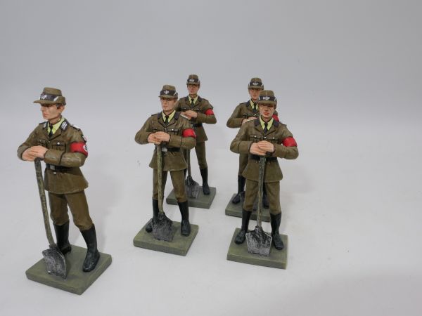 Elastolin 7 cm Deutsche Wehrmacht: Reichsarbeitsdienst, 5 Soldaten mit Schaufel