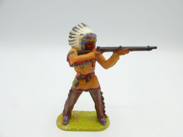 Elastolin 7 cm Indianer stehend schießend, Nr. 6840, Bem. 2a, orange Tunika