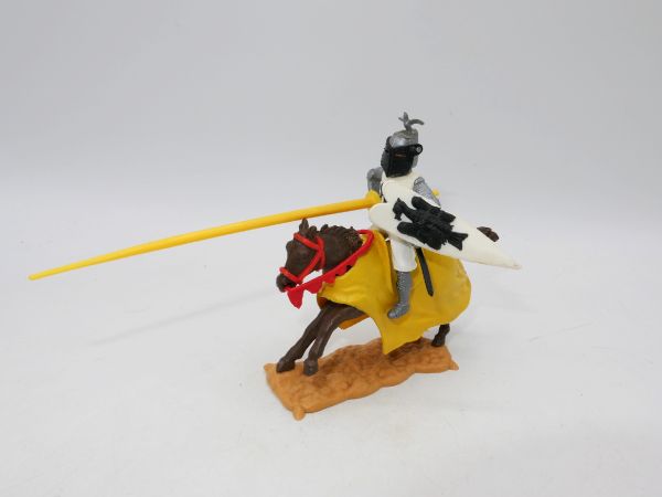 Timpo Toys Turnierritter zu Pferd, weiß/schwarz, gelbe Lanze