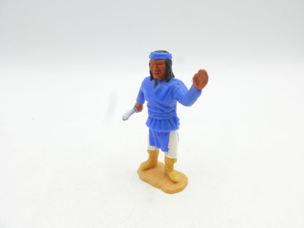 Timpo Toys Apache standing, blue with knife, greeting