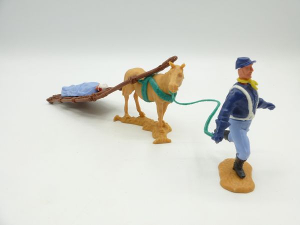 Timpo Toys Nordstaatler 2. Version mit Travois, Verwundetem auf Bahre