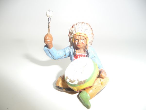 Elastolin Masse Indianer sitzend mit Trommel - schöne Figur