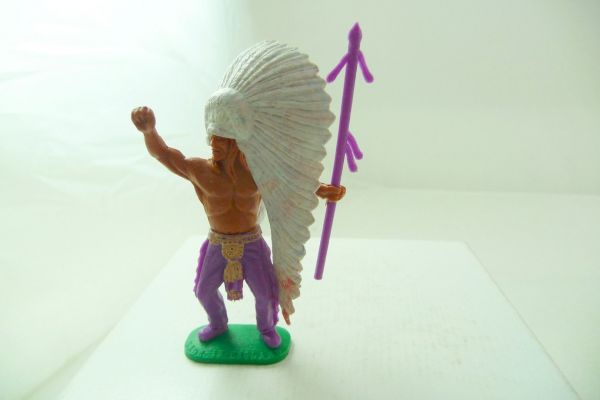 Timpo Toys Indian 1. version Long feather headdress + thick purple spear