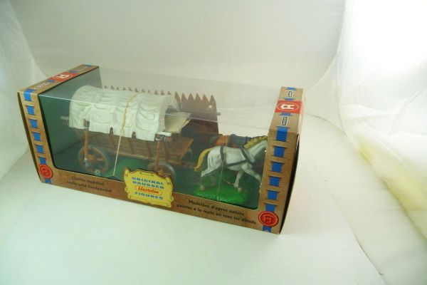 Elastolin 7 cm Medieval chariot with 2 horses, incl. camp fence