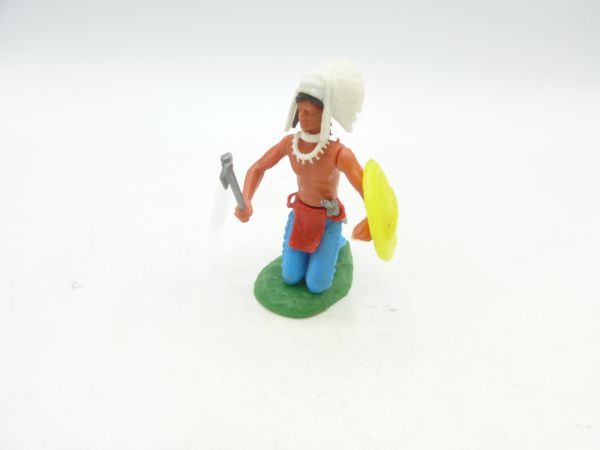 Elastolin 5,4 cm Indianer kniend mit Tomahawk + Schild