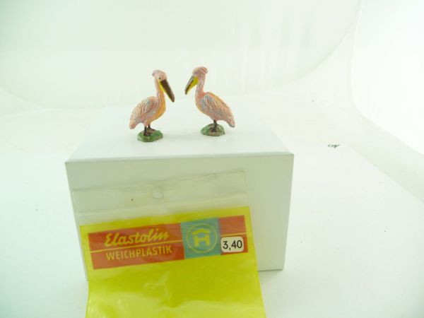 Elastolin soft plastic 2 pelicans - orig. packing with original price label, shop-discovery